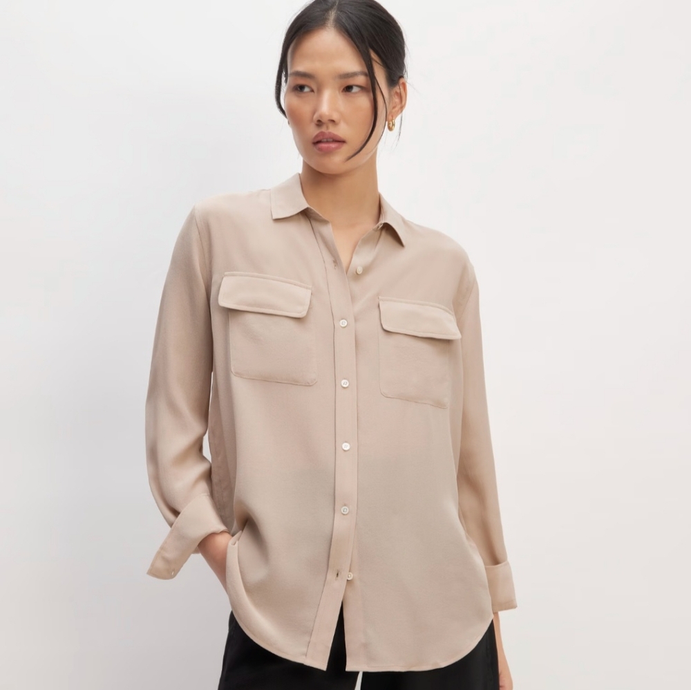 Vici Champagne Satin Button Down Shirt With Relaxed Fit. Size Small